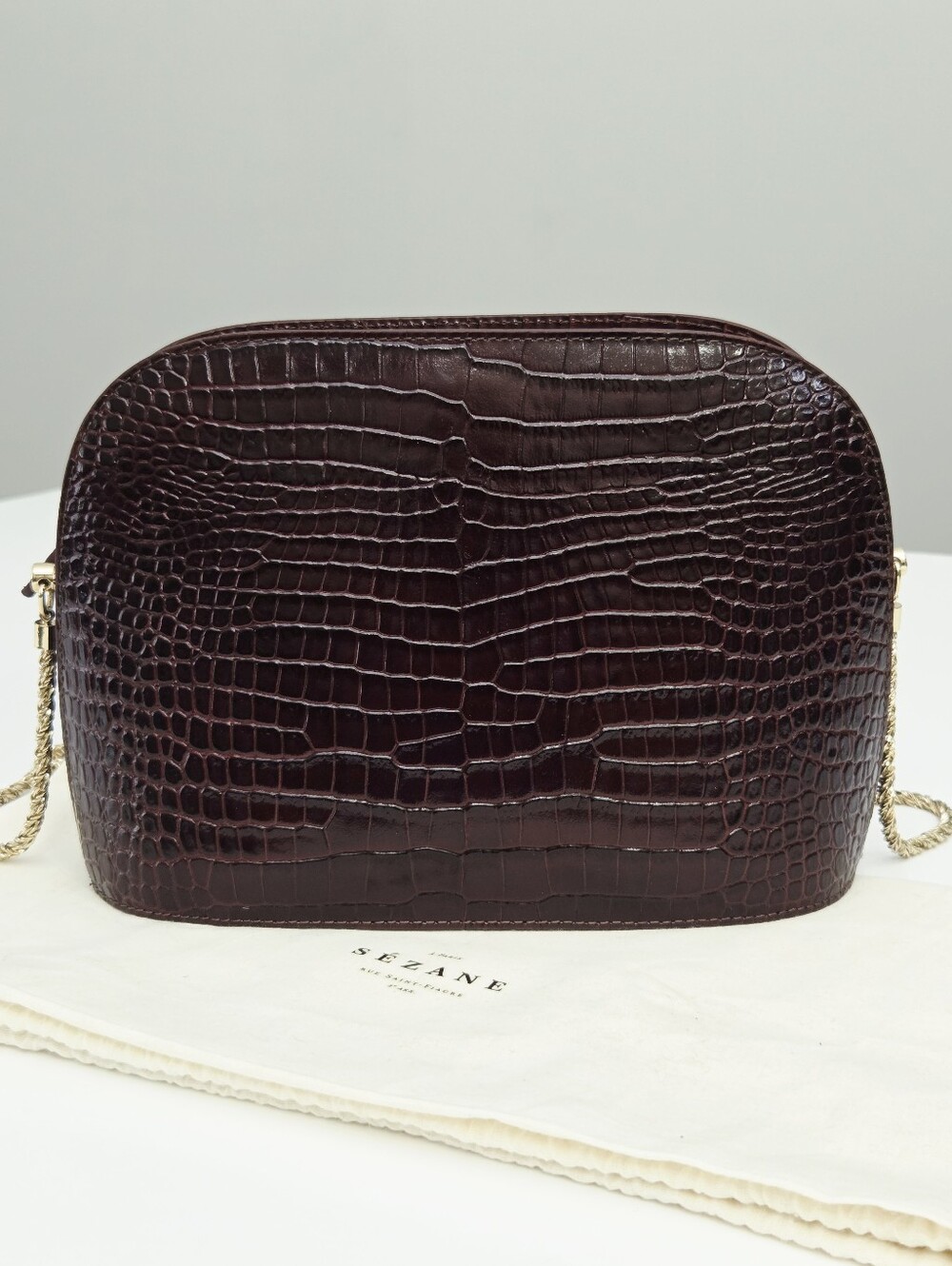 NEW SEZANE VICTOR BAG - CHOCOLATE CROCODILE PRINT - Picture 9 of 11